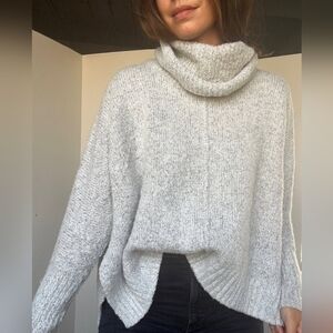 Ruby Moon Womens Wool Blend Chunky Cowl Neck Side Slits Oversized Sweater Gray M